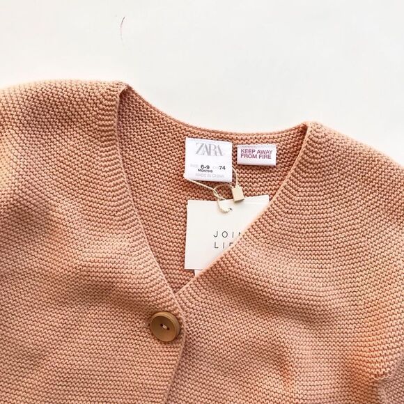 Zara NWT blush knit single button cardigan 6-9 months - Picture 2 of 5